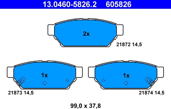 ATE 13.0460-5826.2 - Тормозные колодки, дисковые, комплект autospares.lv