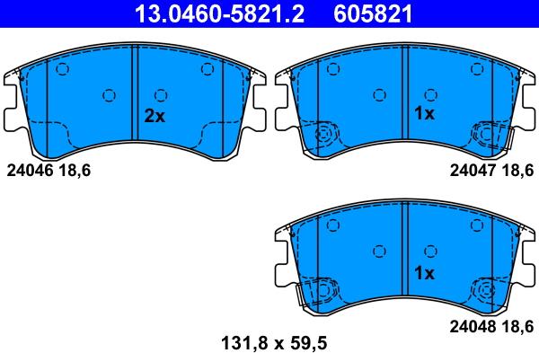 ATE 13.0460-5821.2 - Тормозные колодки, дисковые, комплект autospares.lv