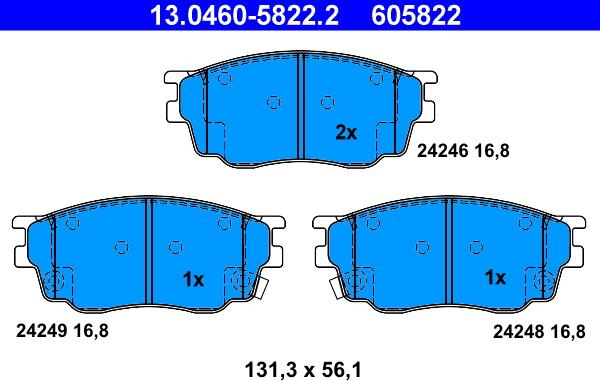 ATE 13.0460-5822.2 - Тормозные колодки, дисковые, комплект autospares.lv