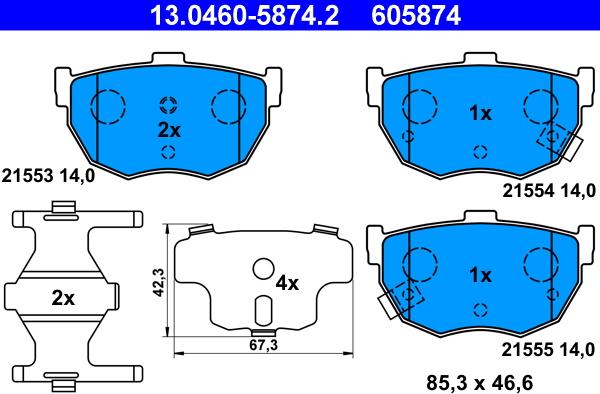 ATE 13.0460-5874.2 - Тормозные колодки, дисковые, комплект autospares.lv