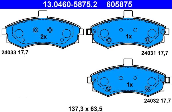 ATE 13.0460-5875.2 - Тормозные колодки, дисковые, комплект autospares.lv