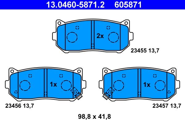 ATE 13.0460-5871.2 - Тормозные колодки, дисковые, комплект autospares.lv