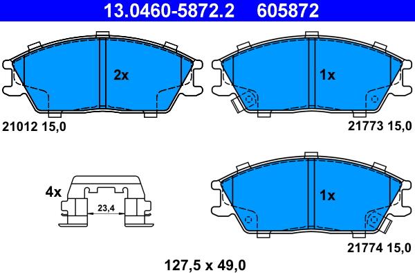 ATE 13.0460-5872.2 - Тормозные колодки, дисковые, комплект autospares.lv