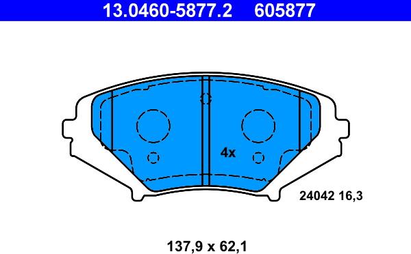 ATE 13.0460-5877.2 - Тормозные колодки, дисковые, комплект autospares.lv