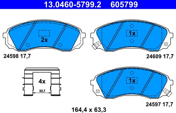 ATE 13.0460-5799.2 - Тормозные колодки, дисковые, комплект autospares.lv