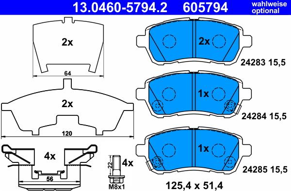 ATE 13.0460-5794.2 - Тормозные колодки, дисковые, комплект autospares.lv