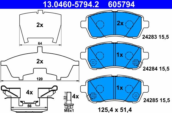 ATE 13.0460-5794.2 - Тормозные колодки, дисковые, комплект autospares.lv