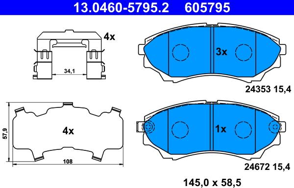 ATE 13.0460-5795.2 - Тормозные колодки, дисковые, комплект autospares.lv