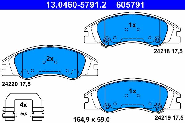 ATE 13.0460-5791.2 - Тормозные колодки, дисковые, комплект autospares.lv