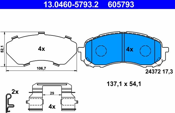 ATE 13.0460-5793.2 - Тормозные колодки, дисковые, комплект autospares.lv