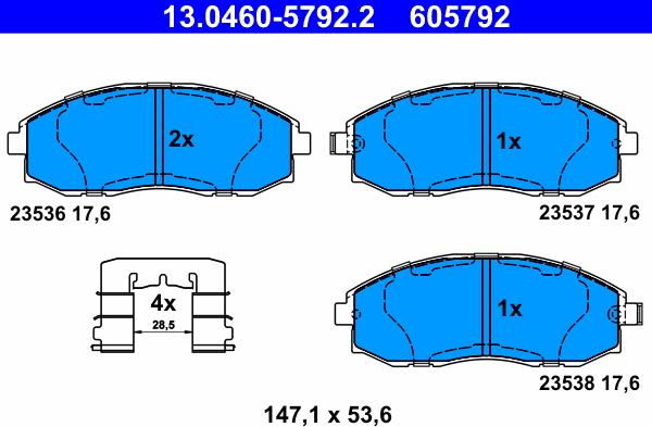 ATE 13.0460-5792.2 - Тормозные колодки, дисковые, комплект autospares.lv