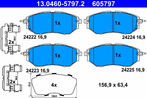 ATE 13.0460-5797.2 - Тормозные колодки, дисковые, комплект autospares.lv