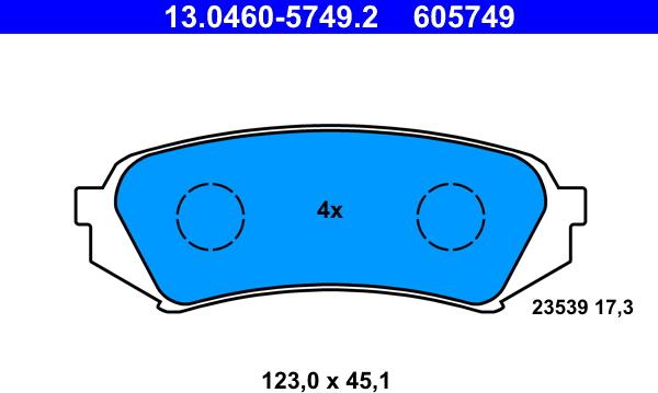 ATE 13.0460-5749.2 - Тормозные колодки, дисковые, комплект autospares.lv