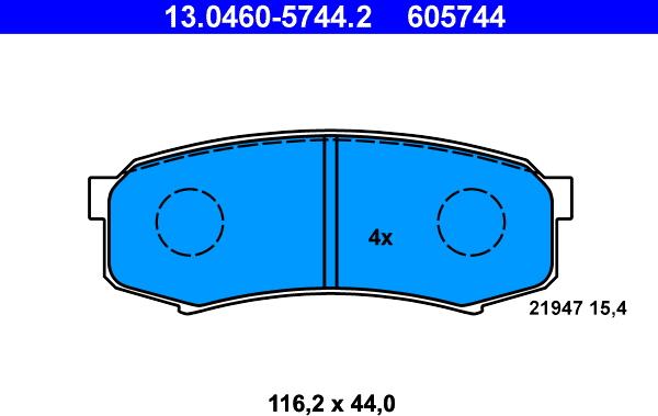 ATE 13.0460-5744.2 - Тормозные колодки, дисковые, комплект autospares.lv
