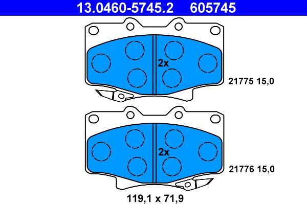 ATE 13.0460-5745.2 - Тормозные колодки, дисковые, комплект autospares.lv