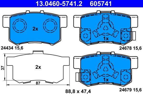 ATE 13.0460-5741.2 - Тормозные колодки, дисковые, комплект autospares.lv