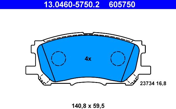 ATE 13.0460-5750.2 - Тормозные колодки, дисковые, комплект autospares.lv