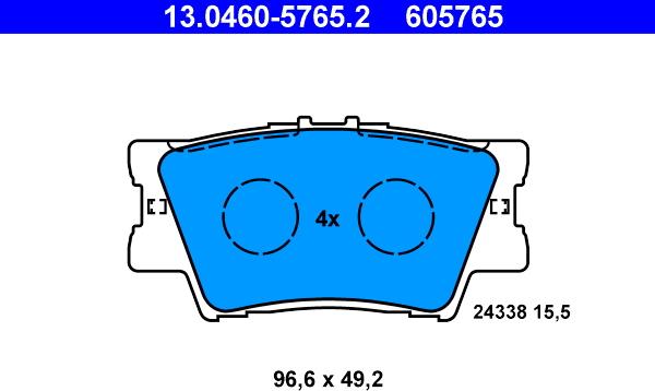 ATE 13.0460-5765.2 - Тормозные колодки, дисковые, комплект autospares.lv