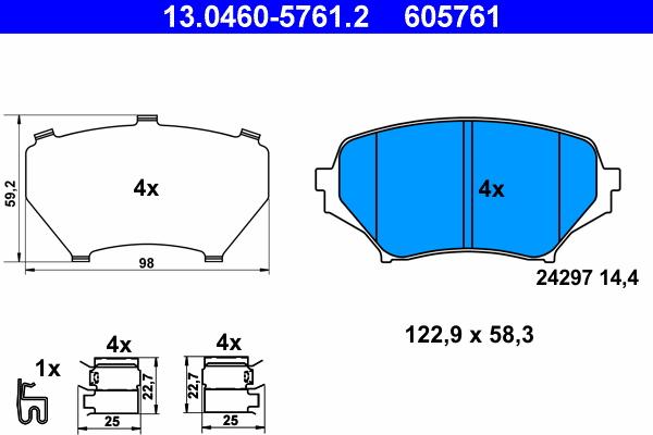 ATE 13.0460-5761.2 - Тормозные колодки, дисковые, комплект autospares.lv