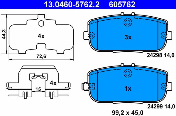 ATE 13.0460-5762.2 - Тормозные колодки, дисковые, комплект autospares.lv