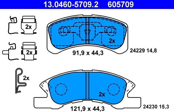 ATE 13.0460-5709.2 - Тормозные колодки, дисковые, комплект autospares.lv