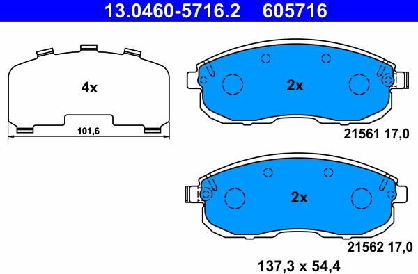 ATE 13.0460-5716.2 - Тормозные колодки, дисковые, комплект autospares.lv