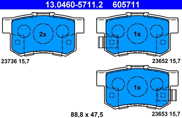 ATE 13.0460-5711.2 - Тормозные колодки, дисковые, комплект autospares.lv