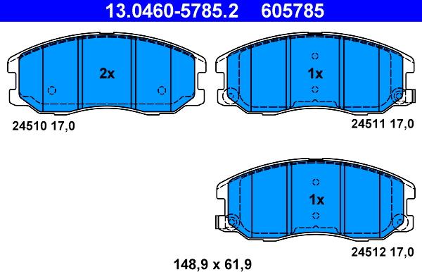 ATE 13.0460-5785.2 - Тормозные колодки, дисковые, комплект autospares.lv