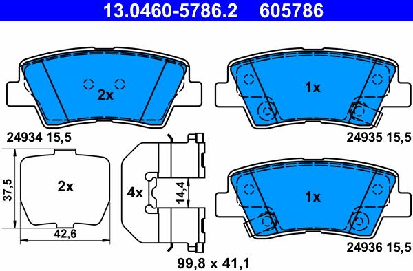 ATE 13.0460-5786.2 - Тормозные колодки, дисковые, комплект autospares.lv