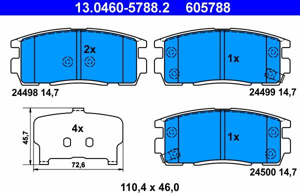 ATE 13.0460-5788.2 - Тормозные колодки, дисковые, комплект autospares.lv