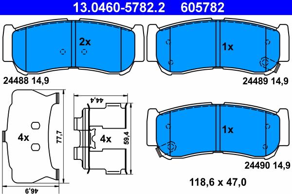 ATE 13.0460-5782.2 - Тормозные колодки, дисковые, комплект autospares.lv