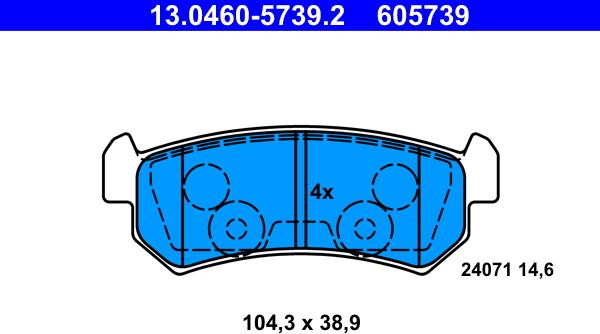 ATE 13.0460-5739.2 - Тормозные колодки, дисковые, комплект autospares.lv