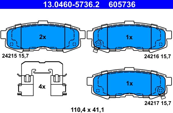 ATE 13.0460-5736.2 - Тормозные колодки, дисковые, комплект autospares.lv