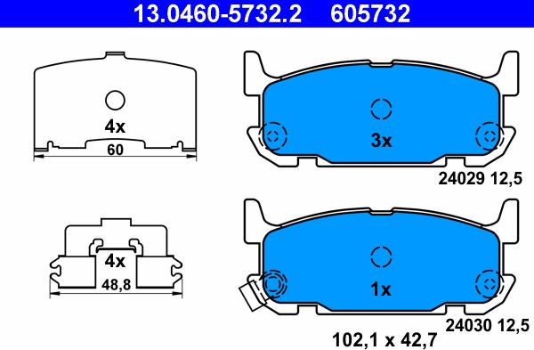 ATE 13.0460-5732.2 - Тормозные колодки, дисковые, комплект autospares.lv