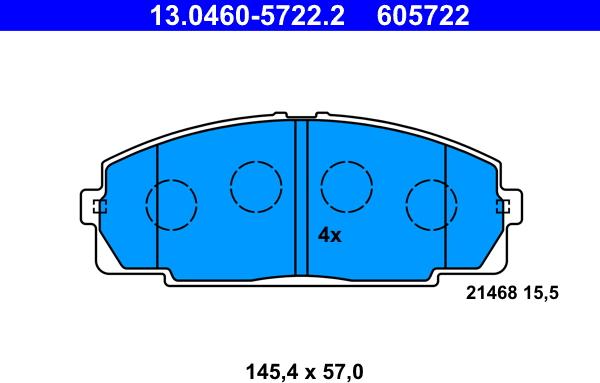 ATE 13.0460-5722.2 - Тормозные колодки, дисковые, комплект autospares.lv