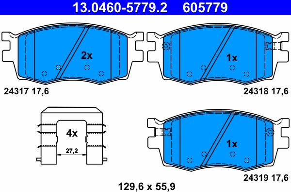 ATE 13.0460-5779.2 - Тормозные колодки, дисковые, комплект autospares.lv