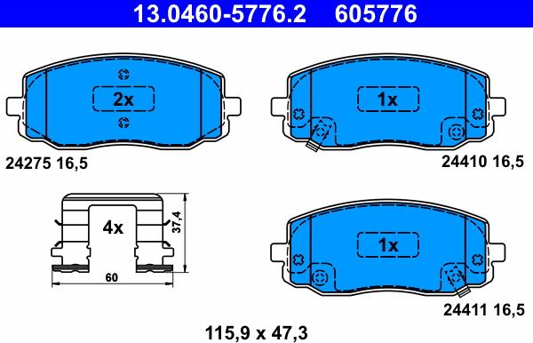 ATE 13.0460-5776.2 - Тормозные колодки, дисковые, комплект autospares.lv