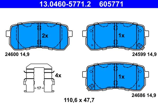 ATE 13.0460-5771.2 - Тормозные колодки, дисковые, комплект autospares.lv