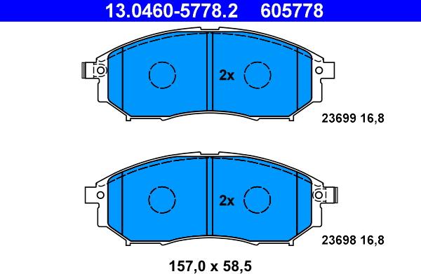 ATE 13.0460-5778.2 - Тормозные колодки, дисковые, комплект autospares.lv