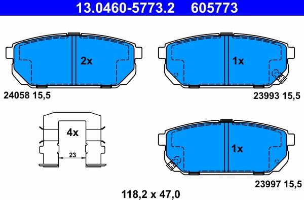 ATE 13.0460-5773.2 - Тормозные колодки, дисковые, комплект autospares.lv