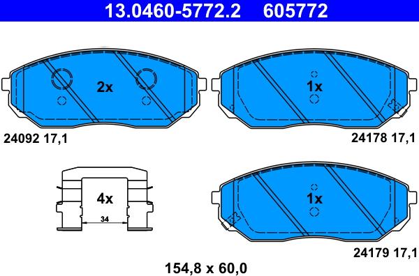 ATE 13.0460-5772.2 - Тормозные колодки, дисковые, комплект autospares.lv