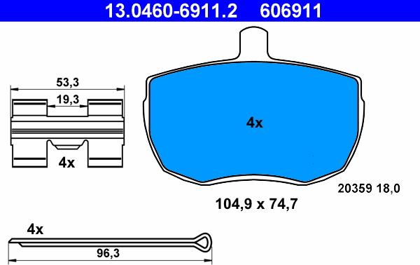 ATE 13.0460-6911.2 - Тормозные колодки, дисковые, комплект autospares.lv