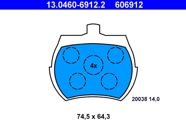 ATE 13.0460-6912.2 - Тормозные колодки, дисковые, комплект autospares.lv