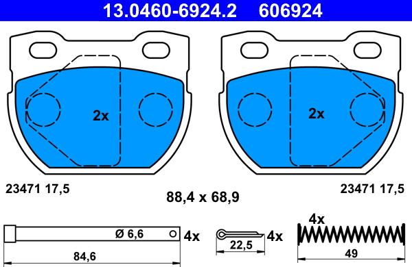 ATE 13.0460-6924.2 - Тормозные колодки, дисковые, комплект autospares.lv