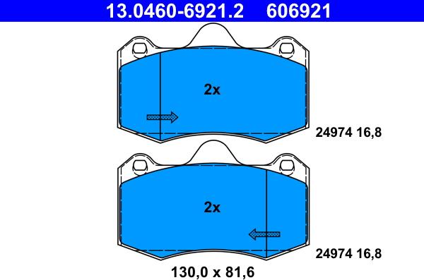 ATE 13.0460-6921.2 - Тормозные колодки, дисковые, комплект autospares.lv