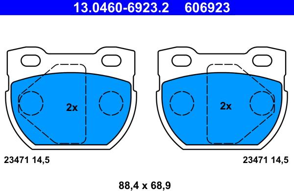 ATE 13.0460-6923.2 - Тормозные колодки, дисковые, комплект autospares.lv