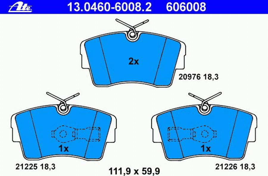 ATE 13.0460-6008.2 - Тормозные колодки, дисковые, комплект autospares.lv