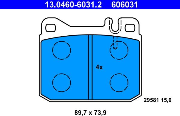 ATE 13.0460-6031.2 - Тормозные колодки, дисковые, комплект autospares.lv