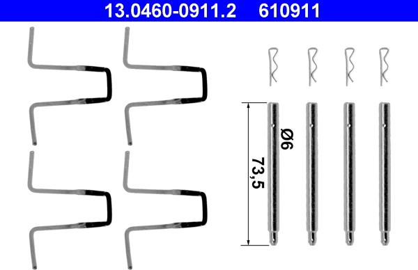 ATE 13.0460-0911.2 - Комплектующие для колодок дискового тормоза autospares.lv