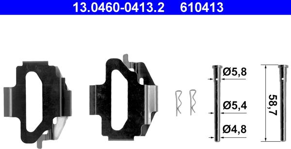 ATE 13.0460-0413.2 - Комплектующие для колодок дискового тормоза autospares.lv